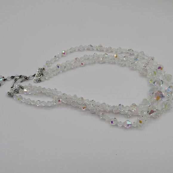Vintage Aurora Borealis Beaded Triple Strand Choker Style Necklace - Picture 7 of 9